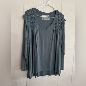 Cupio size 1x Dusty blue pearl accents  Long Sleeve Blouse